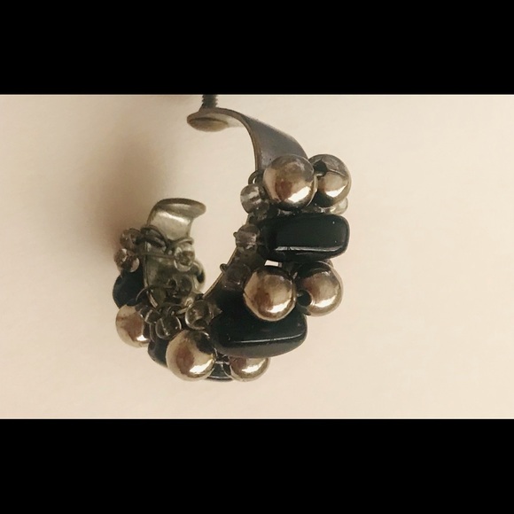 Screw Back Earrings Silver Color & Black Beads Handmade by Artist Original Owner - Picture 10 of 16